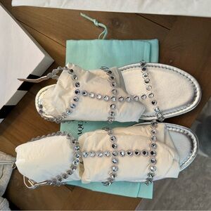 Aquazzura Silver Sandals with Crystal Accents